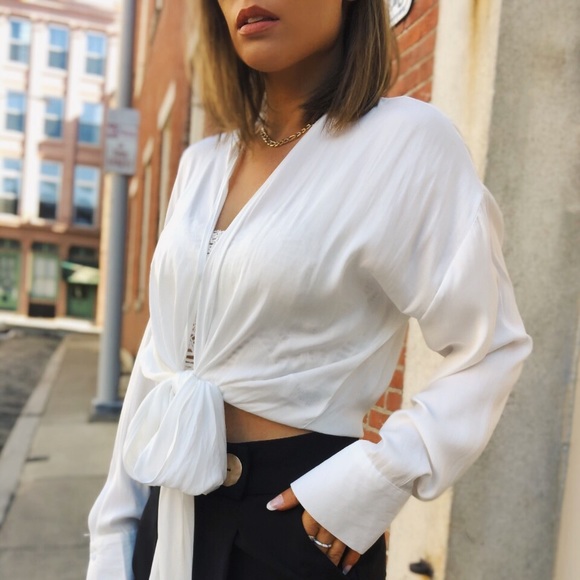 Last 1✨KLY Tie Front Blouse Top - White - Picture 6 of 8